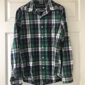 Gap Classic Fit Men’s Medium Green & Navy Plaid Button-Down Shirt